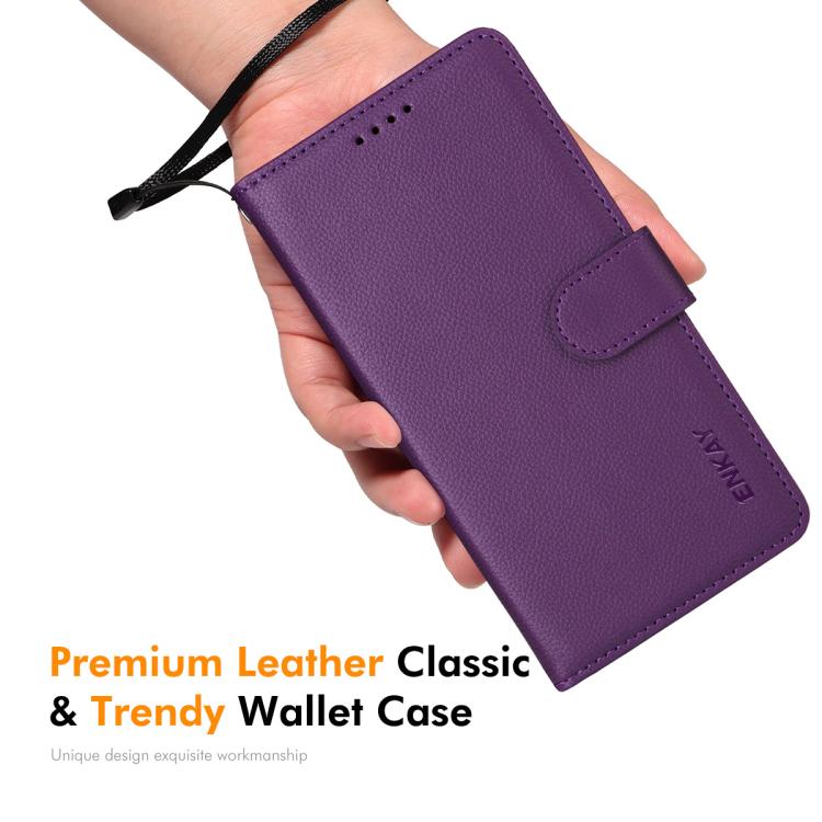 ENKAY - Funda de piel con textura de lichi y bloqueo RFID para iPhone 16 (beige)
