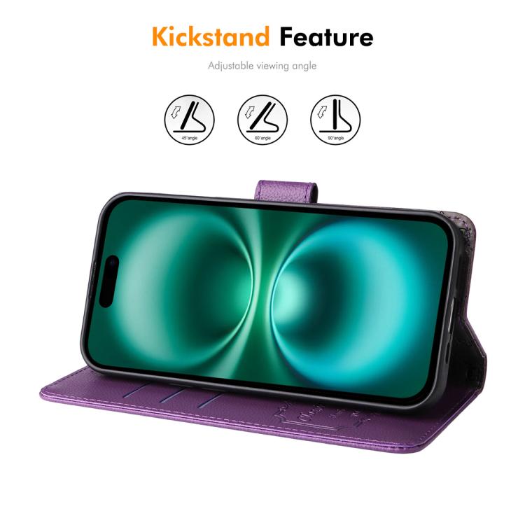 ENKAY - Funda de piel con textura de lichi y bloqueo RFID para iPhone 16e (morado)