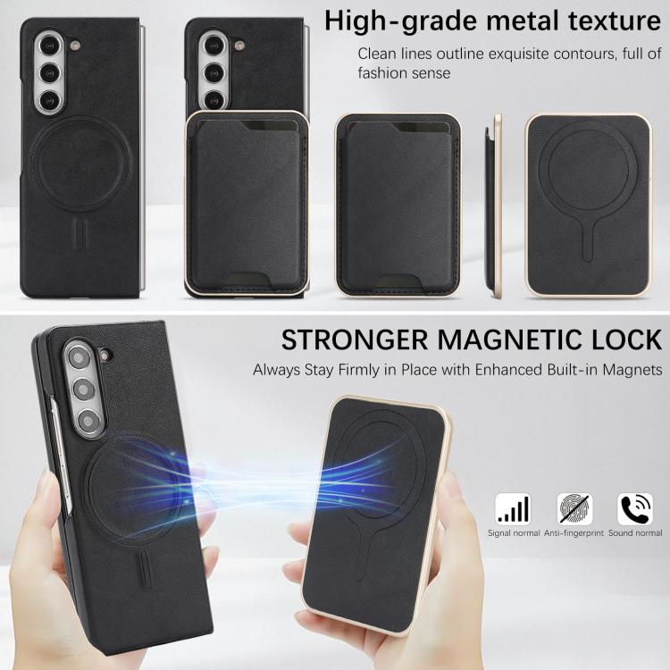 Funda de cuero con adhesivo lateral para Samsung Galaxy Z Fold6 Kalebol Slim MagSafe Ring Magnetic Card Bag (Negro)