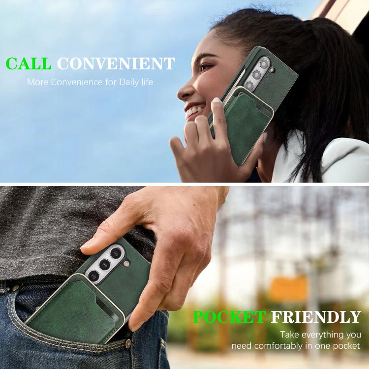 Funda de cuero con etiqueta lateral para Samsung Galaxy Z Fold6 Kalebol Slim MagSafe Ring Magnetic Card Bag (verde)