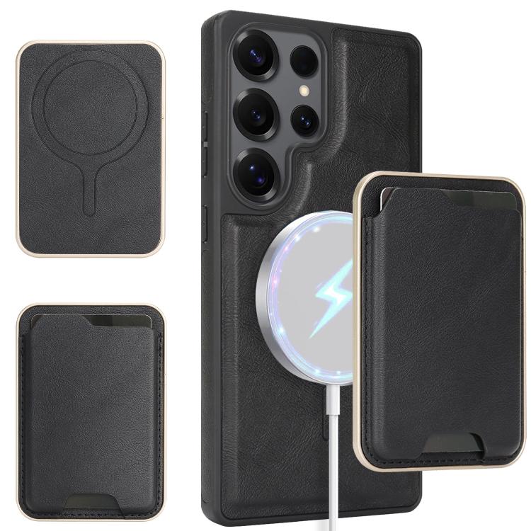 Funda de cuero con etiqueta lateral para Samsung Galaxy S24 Ultra 5G, Kalebol Slim MagSafe Ring, con tarjeta magnética y anillo (negro)