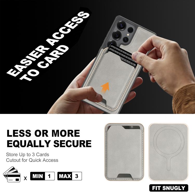 Funda de cuero con etiqueta lateral para Samsung Galaxy S24 Ultra 5G, con anillo magnético Kalebol Slim MagSafe y ranuras para tarjetas (gris)
