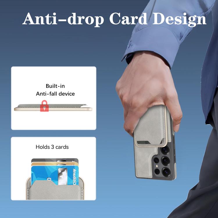Funda de cuero con etiqueta lateral para Samsung Galaxy S24 Ultra 5G, con anillo magnético Kalebol Slim MagSafe y ranuras para tarjetas (gris)