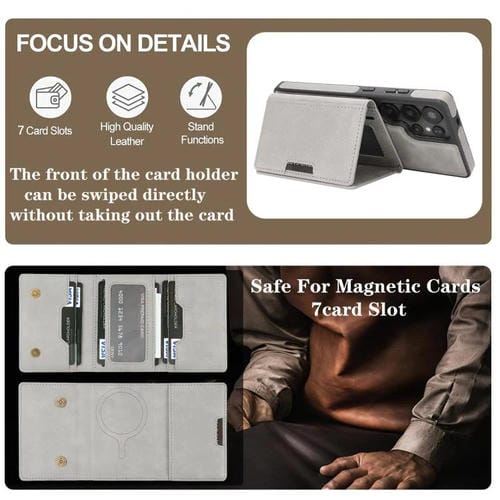 Funda de cuero con tres pliegues y adhesivo lateral para Samsung Galaxy S24 Ultra 5G (gris)
