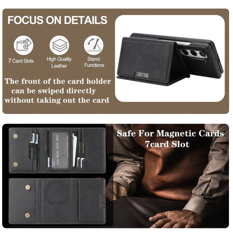 Funda de cuero con adhesivo lateral para Samsung Galaxy Z Fold5, con cierre magnético MagSafe, triple pliegue, Kalebol (negro)
