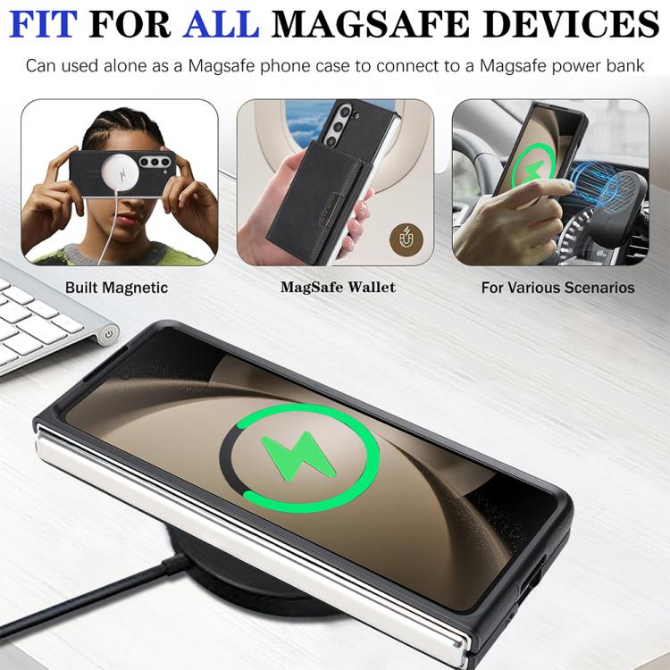 Funda de cuero con adhesivo lateral para Samsung Galaxy Z Fold5, con cierre magnético MagSafe, triple pliegue, Kalebol (negro)