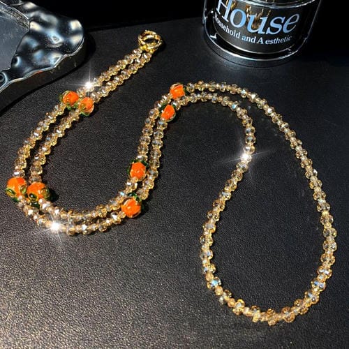 Cadena para teléfono móvil de cristal Ruyi de caqui (naranja)