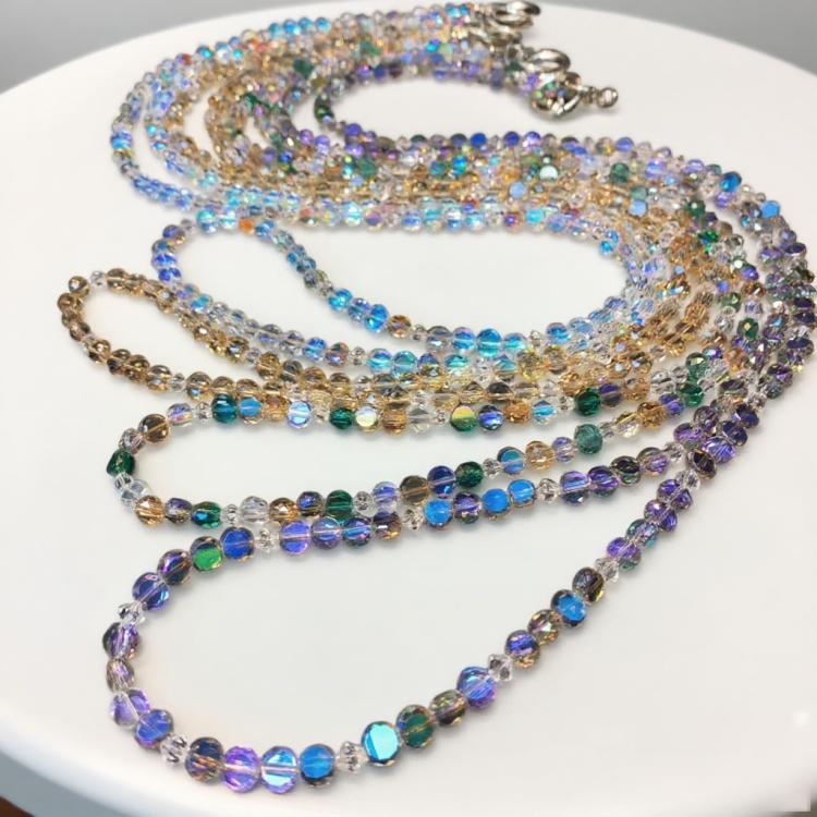 Cadena larga para teléfono móvil con perlas de cristal (oro champán cristalino)