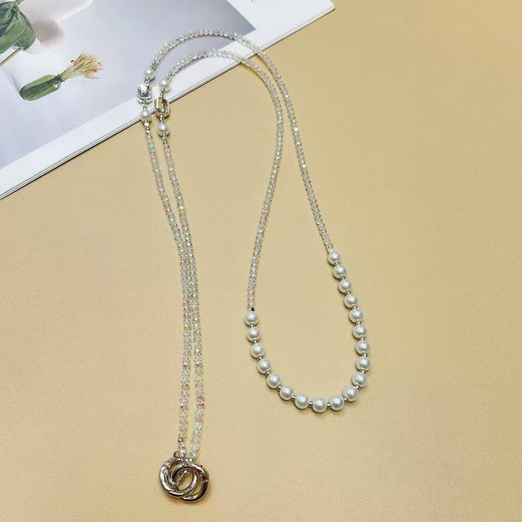Cadena larga para teléfono móvil con perlas de cristal (oro champán cristalino)
