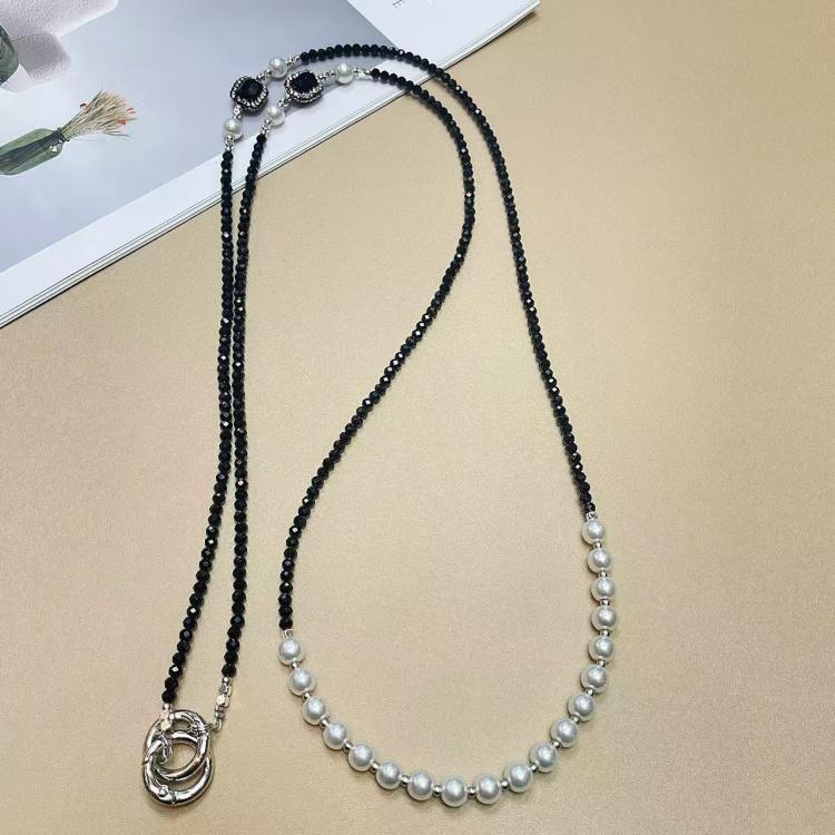 Cadena larga para teléfono móvil con perla de cristal (rosa perlado)