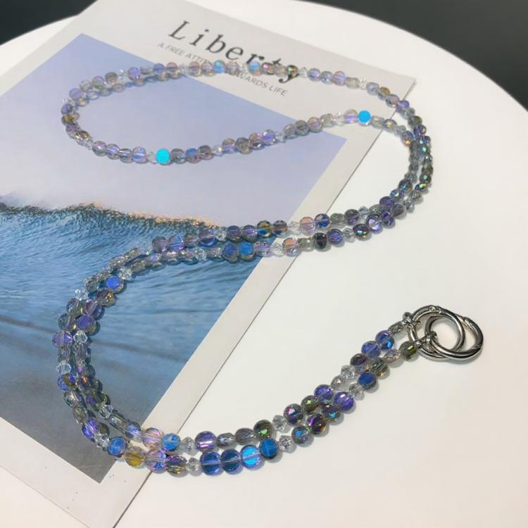 Cadena larga para teléfono móvil con perla de cristal (gris perla)