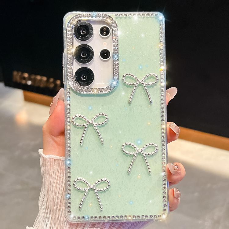 Funda antigolpes con lazo de cuatro esquinas y purpurina de diamante para Samsung Galaxy A26 5G (verde claro)