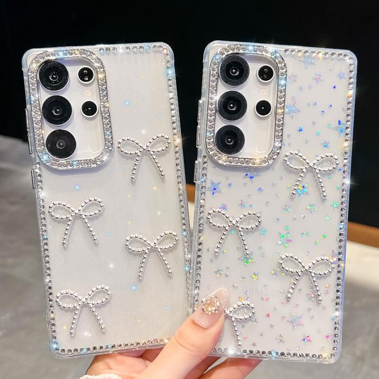 Funda transparente con lazo y cuatro esquinas para Samsung Galaxy A56 5G, a prueba de golpes y con purpurina de diamante (transparente)