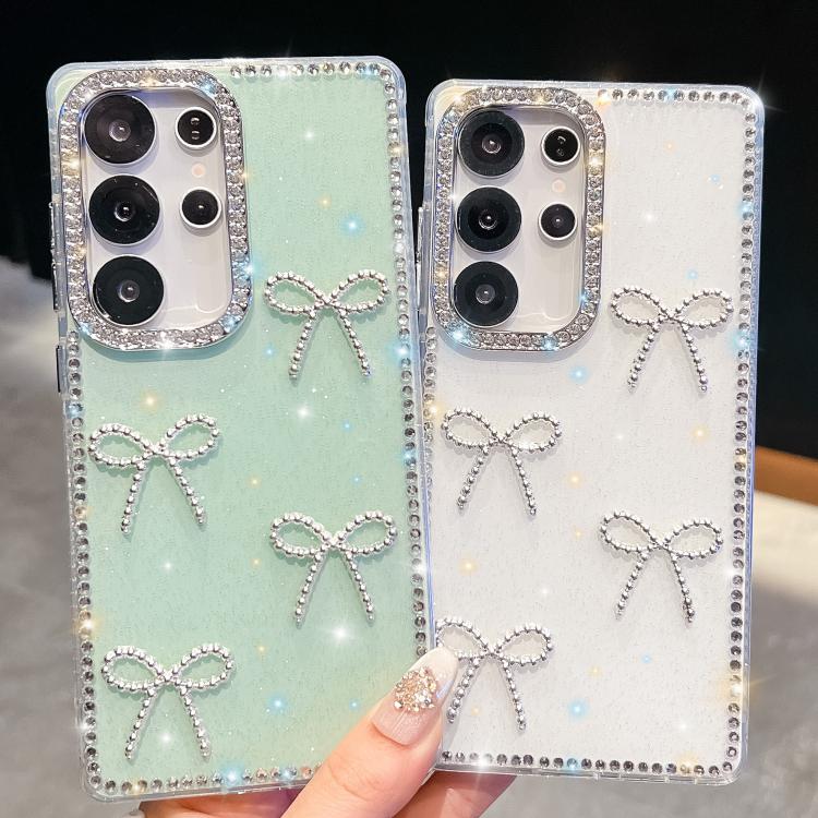 Funda transparente con lazo y cuatro esquinas para Samsung Galaxy S24 FE 5G, a prueba de golpes y con purpurina de diamante (transparente)