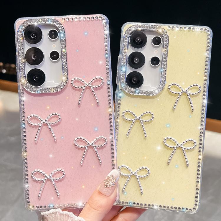 Funda transparente con lazo y cuatro esquinas para Samsung Galaxy S24+ 5G, a prueba de golpes y con purpurina de diamante (transparente)