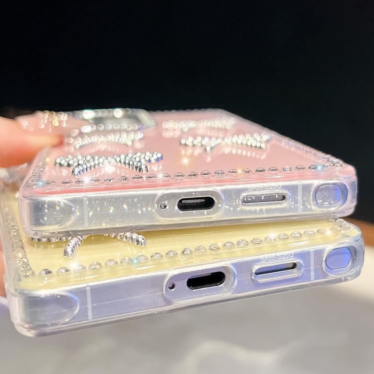 Funda transparente con lazo y cuatro esquinas para Samsung Galaxy A15 5G, a prueba de golpes y con purpurina de diamante (transparente)