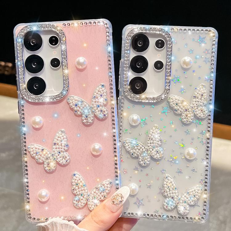 Funda para Samsung Galaxy A56 5G con diseño de mariposa, con purpurina y diamantes, a prueba de golpes (rosa claro)