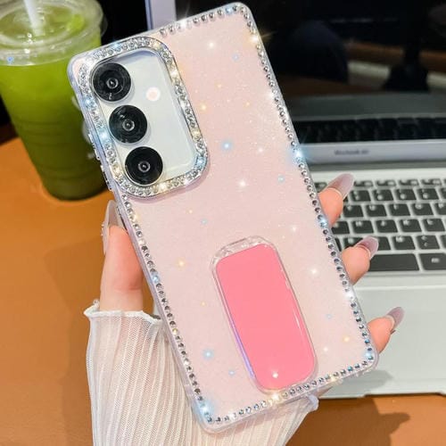 Funda de TPU con purpurina y diamantes de imitación para Samsung Galaxy A07 5G, anticaídas, con 4 esquinas y soporte (rosa claro)