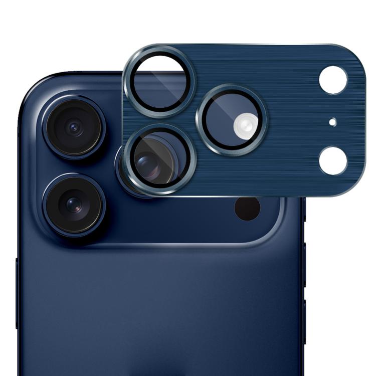 ENKAY - Lente de cámara antirreflejos de aleación de aluminio cepillado con película de vidrio templado para iPhone 17 Pro Max (azul)