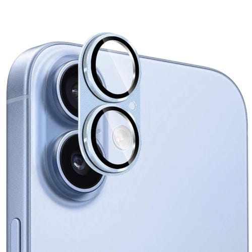 Película protectora de lente de vidrio templado ENKAY con textura de CD y aleación de aluminio para iPhone 17 (azul claro)