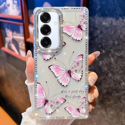 Funda a prueba de golpes con diseño de mariposa y brillo de diamante para Samsung Galaxy A17 5G (Mariposa rosa B1)