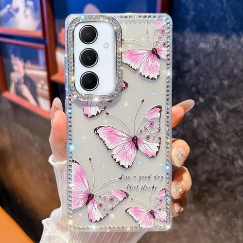 Funda a prueba de golpes con diseño de mariposa y brillo de diamante para Samsung Galaxy A35 5G (Mariposa rosa B1)