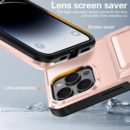 Funda a prueba de golpes Kalebol Flip Card Wallet para iPhone 14 Pro (oro rosa)