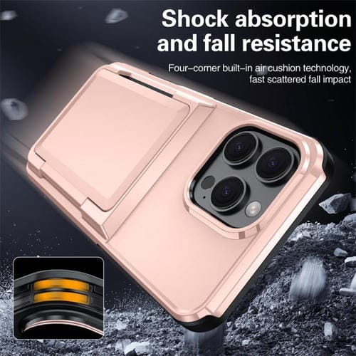 Funda a prueba de golpes Kalebol Flip Card Wallet para iPhone 14 Pro Max (oro rosa)