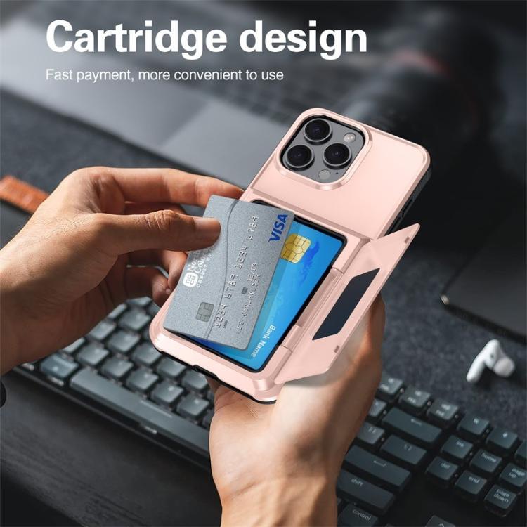 Funda a prueba de golpes Kalebol Flip Card Wallet para iPhone 13 Pro (gris)