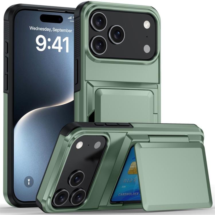 Funda abatible para iPhone 17 Pro Max con tarjetero Kalebol, a prueba de golpes (verde militar)