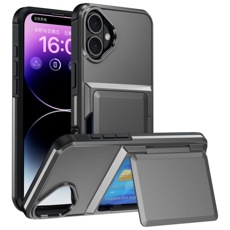 Funda abatible para iPhone 17, con tarjetero, a prueba de golpes, color gris