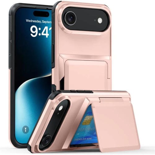 Funda abatible para iPhone 17 Air Kalebol con tarjetero, a prueba de golpes (oro rosa)