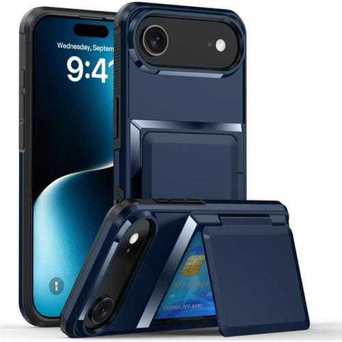Funda abatible para iPhone 17 Air Kalebol con tarjetero, a prueba de golpes (azul)
