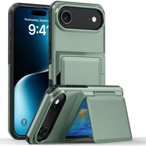 Funda abatible para iPhone 17 Air Kalebol con tarjetero, a prueba de golpes (verde militar)