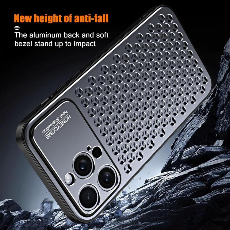 Funda hueca transpirable y refrescante de metal Kalebol para iPhone 14 (plateada)