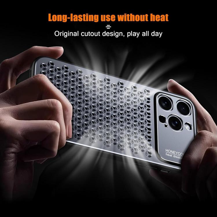 Funda hueca transpirable y refrescante de metal Kalebol para iPhone 14 (plateada)