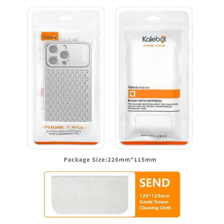 Funda hueca transpirable y refrescante de metal Kalebol para iPhone 16 Pro Max (gris)