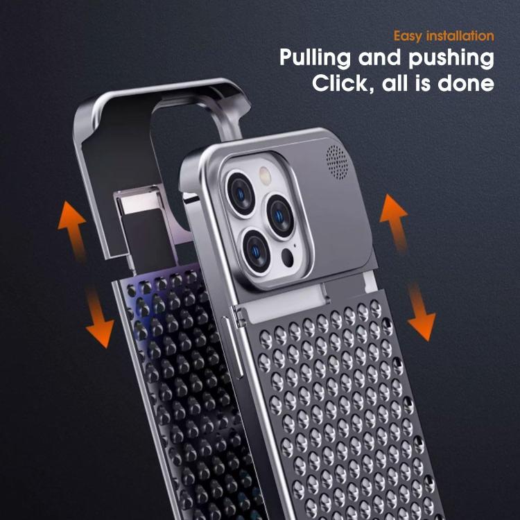 Funda de aleación de aluminio Kalebol con aromaterapia para iPhone 14 Pro (plateada)