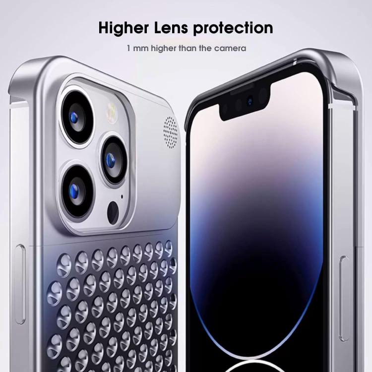 Funda de aleación de aluminio Kalebol con aromaterapia para iPhone 14 Pro (plateada)