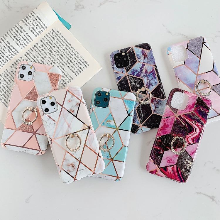 Funda para iPhone 11 Pro TPU Plating Patrón Geométrico Mosaico Mármol con Anillo Soporte Diamantes de Imitación (Magenta)