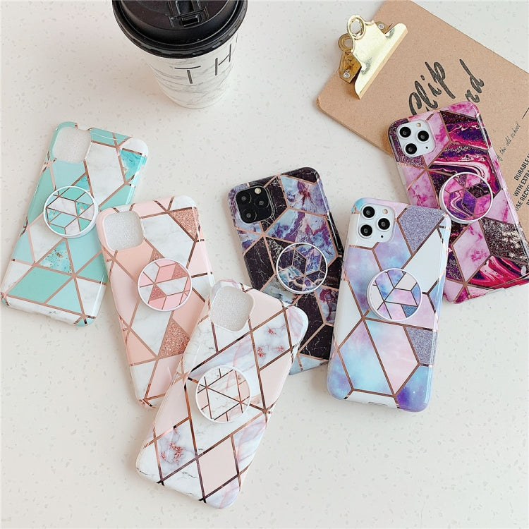 Caja para teléfono móvil TPU iPhone 11 Pro Patrón Geométrico Colorido Mosaico Mármol con Soporte Plegable (Rosa Pf1)