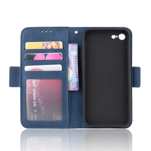 Funda de Cuero Wallet Style para iPhone SE 2022 y SE 2020 con Ranura para Tarjeta Separada (Azul)