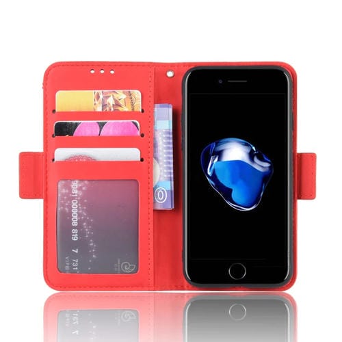 Funda de Cuero iPhone SE 2022 y SE 2020 Wallet Style con Ranura para Tarjeta (Rojo)