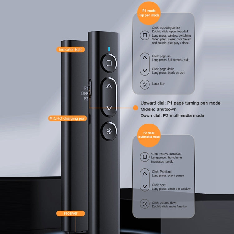 Puntero Láser Infrarrojo Multimedia B2 2,4 Ghz para Conferencias y Ppt Inalámbrico para Pasar Páginas (Negro)