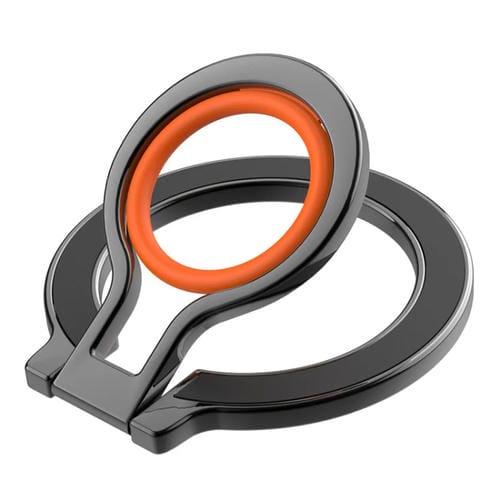 Soporte Magnético para Teléfono Móvil Aleación de Zinc con Anillo y Protector de Silicona (Negro + Naranja)