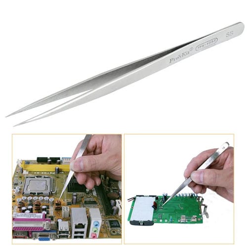 Proskit Precision Tweezers 1Pk-105T Straight Tip Stainless Steel Antimagnetic 140mm