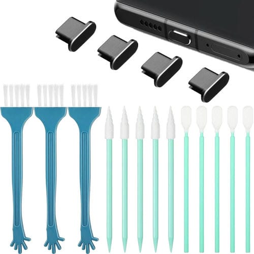 Kit de Limpieza de Tapones Antipolvo Metal para Teléfonos con Interfaz Tipo C (Negro)