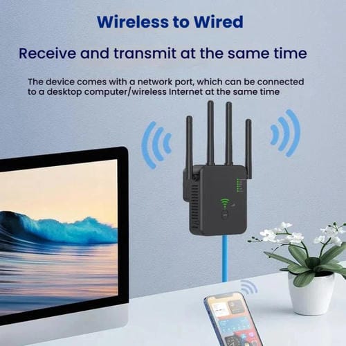 Repetidor Inalámbrico Urant U10 300 Mbps 2,4 GHz Amplificador Señal WIFI 4 Antenas Enchufe Europeo (Negro)