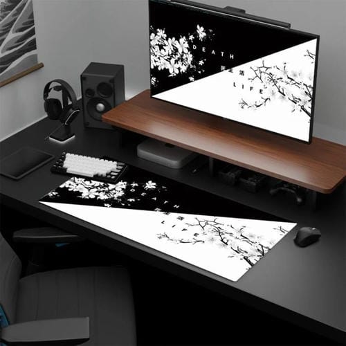 Alfombrilla de Ratón Antideslizante de Goma con Diseño de Flor de Cerezo y Pintura en Tinta 300x700x2 mm (Patrón 15)