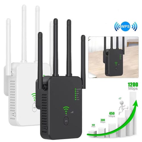 Repetidor Inalámbrico Urant U10 1200 Mbps Amplificador Señal WIFI 2,4G 5,8G 4 Antenas Enchufe Británico (Blanco)